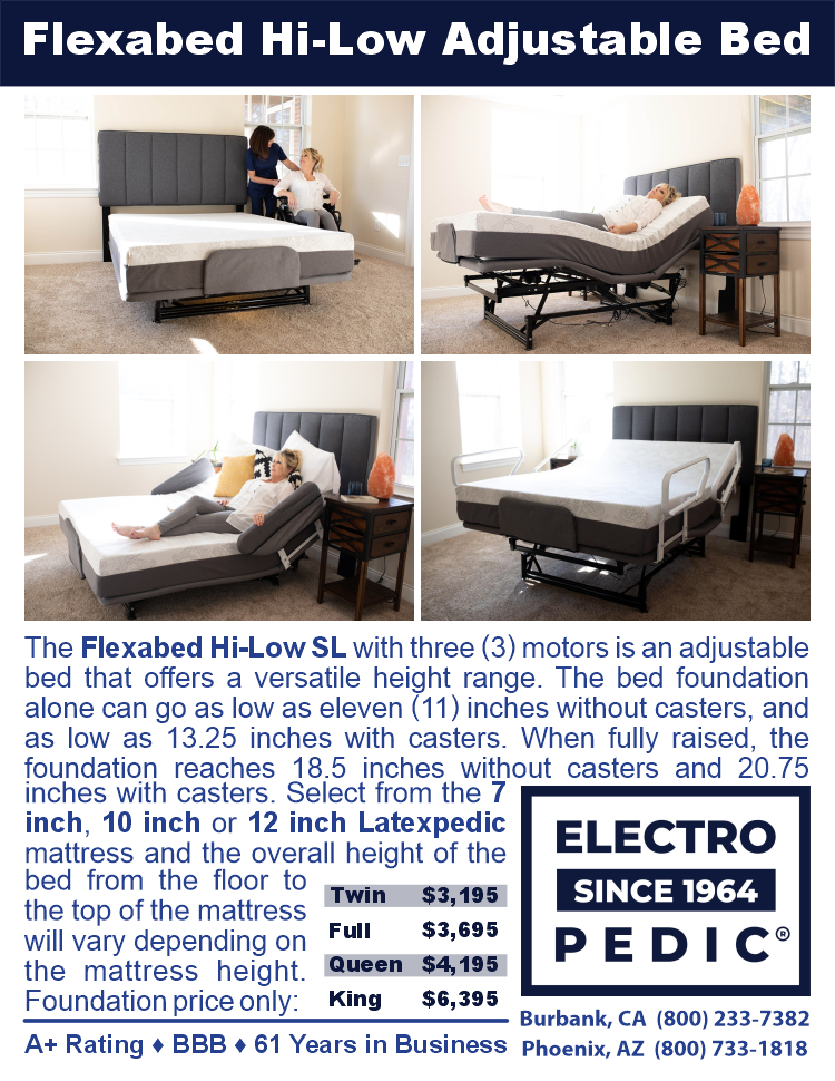 FLEXABED 3 MOTOR FULLY ELECTRIC HI-LOW TWIN, FULL, QUEEN DUAL KING ADJUSTABLE HOSPITAL BEDS