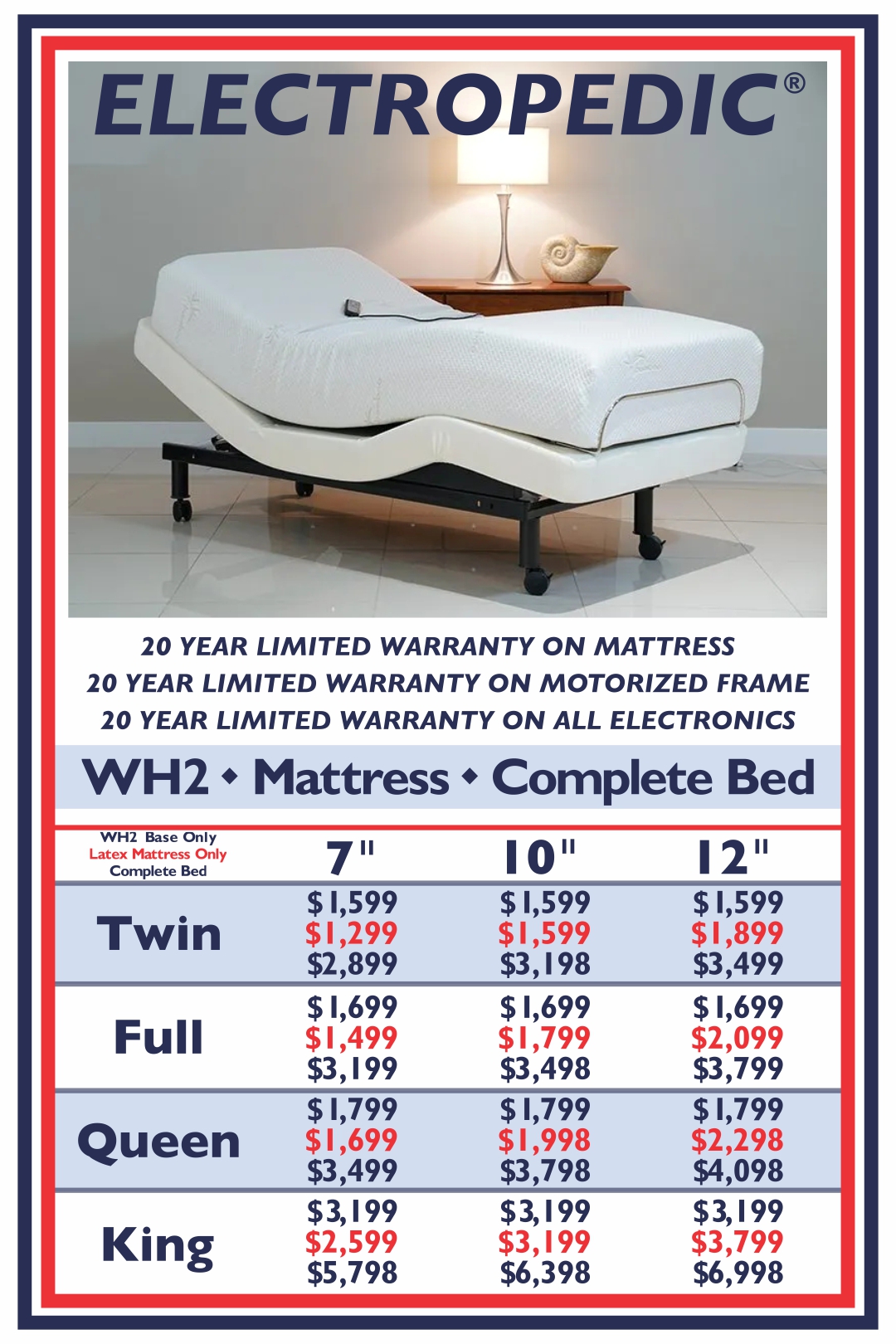 PHOENIX ELECTRIC WH2 ADJUSTABLE BEDS BY ELECTROPEDIC