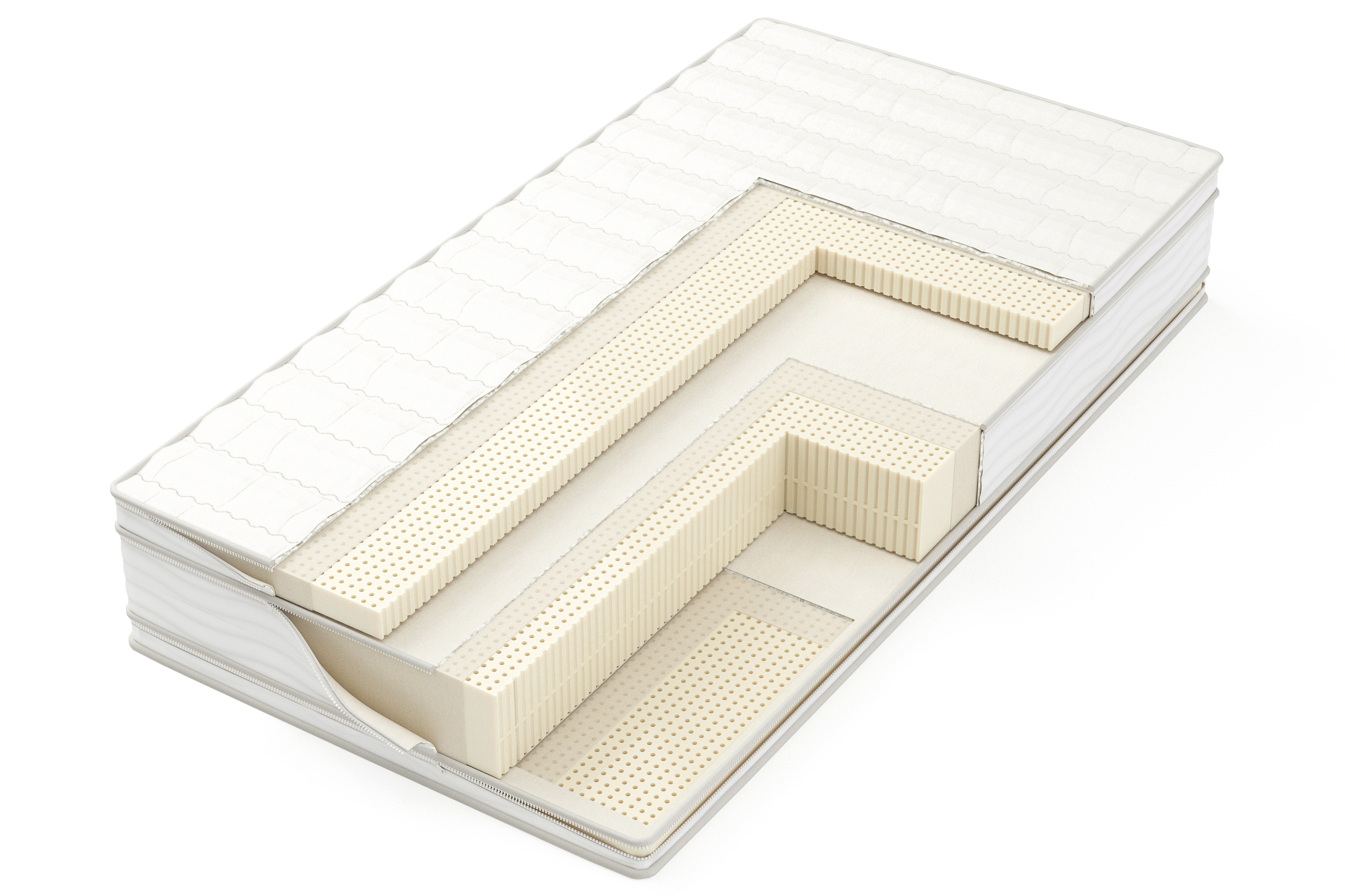 The Ultimate Latexpedic all-latex mattress showing three natural latex layers